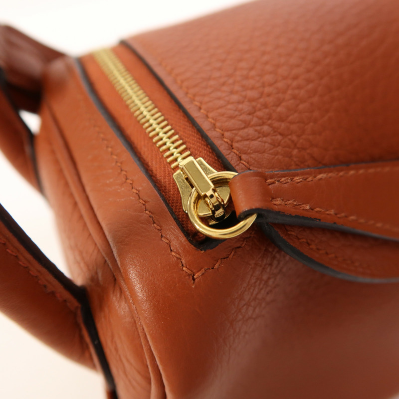 HERMES Clemence皮革Mini Lindy金扣手挽肩背兩用袋Cuivre-15