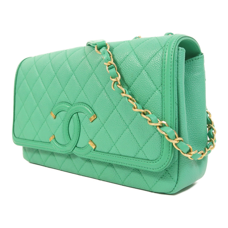 CHANEL 牛皮皮革Chain Shoulder金扣鏈帶肩背袋-2