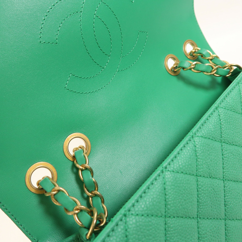 CHANEL 牛皮皮革Chain Shoulder金扣鏈帶肩背袋-17