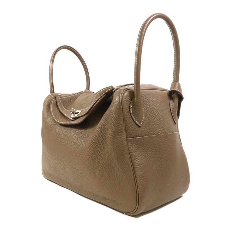 HERMES Clemence皮革Lindy 34銀扣手挽肩背兩用袋Etoupe-2