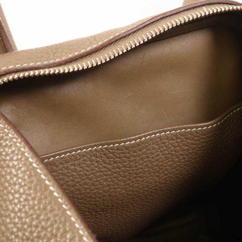 HERMES Clemence皮革Lindy 34銀扣手挽肩背兩用袋Etoupe-6