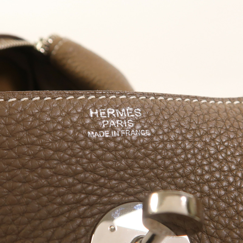 HERMES Clemence皮革Lindy 34銀扣手挽肩背兩用袋Etoupe-7