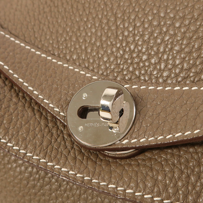 HERMES Clemence皮革Lindy 34銀扣手挽肩背兩用袋Etoupe-11