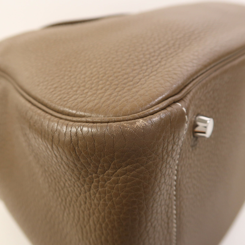 HERMES Clemence皮革Lindy 34銀扣手挽肩背兩用袋Etoupe-13