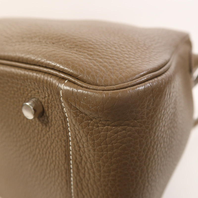 HERMES Clemence皮革Lindy 34銀扣手挽肩背兩用袋Etoupe-14