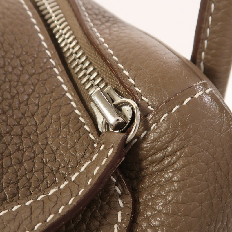 HERMES Clemence皮革Lindy 34銀扣手挽肩背兩用袋Etoupe-21