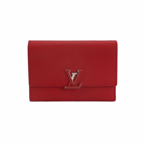Louis Vuitton(LV)Capucines迷你牛皮純色金屬搭扣錢包