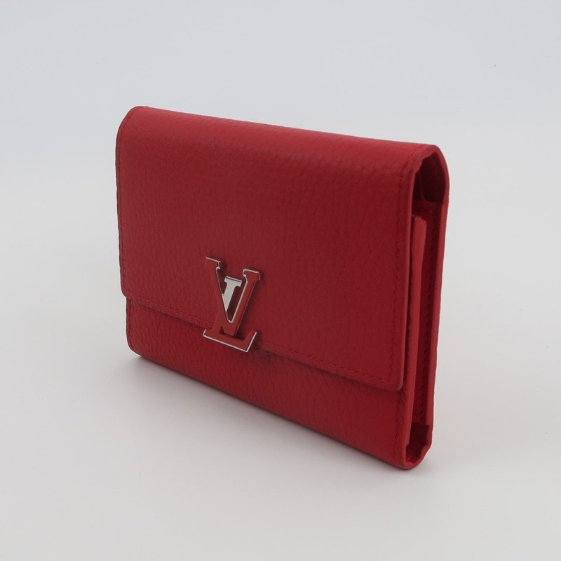 Louis Vuitton(LV)Capucines迷你牛皮純色金屬搭扣錢包-1