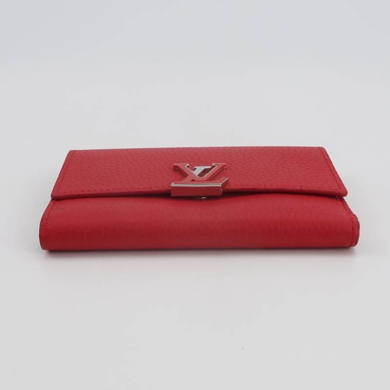 Louis Vuitton(LV)Capucines迷你牛皮純色金屬搭扣錢包-4