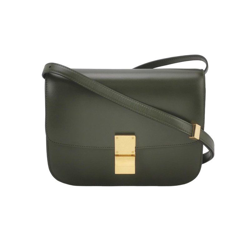 Celine Classic Box豆腐包中號牛皮純色按壓式鎖扣單肩包-0