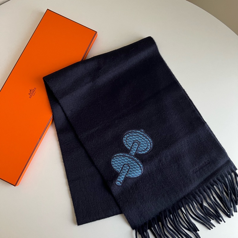 HERMES 羊毛小啞鈴造型圍巾（黑色）-0