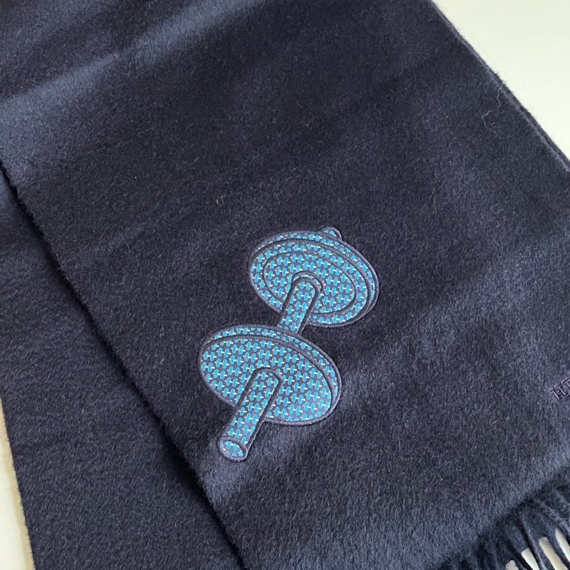 HERMES 羊毛小啞鈴造型圍巾（黑色）-2