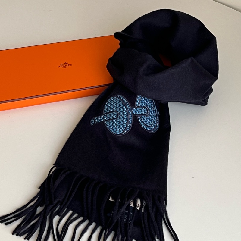 HERMES 羊毛小啞鈴造型圍巾（黑色）-6