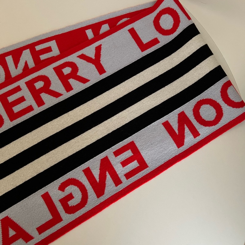Burberry 羊毛英文LOGO圍巾（紅白條紋）-9