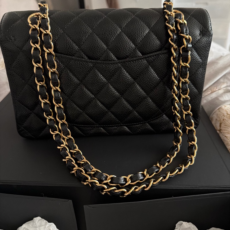 芯片款Chanel CF 23cm粒紋小牛皮黑金-6