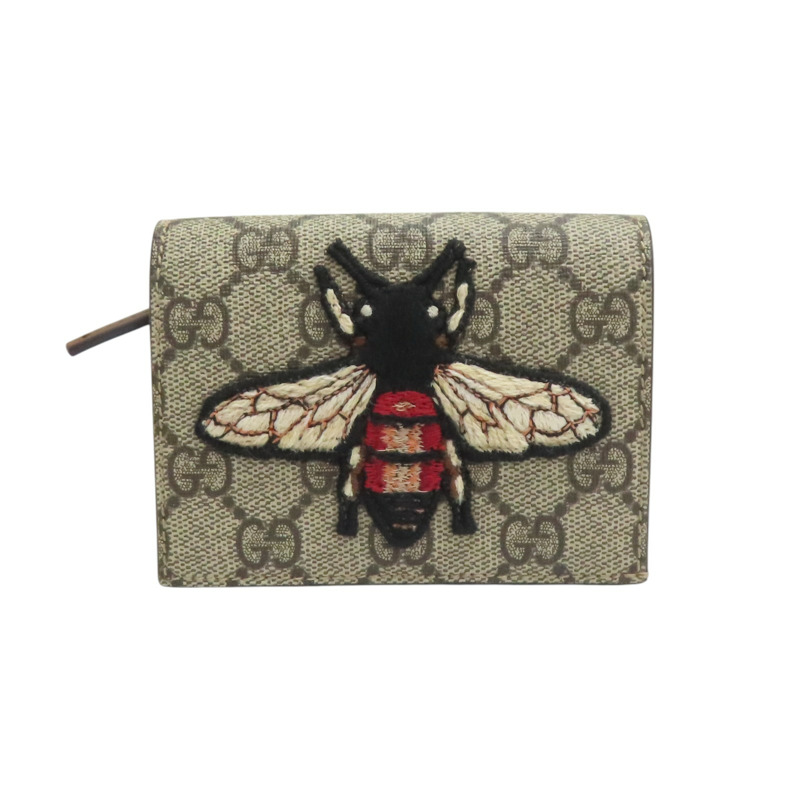 烏木色 帆布 蛾刺秀 扣式 短夾【GUCCI 古馳】 456867-0