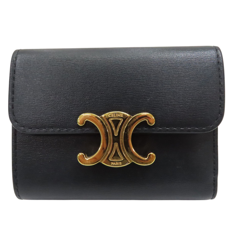 黑色 牛皮 Triomphe 扣式 三折短夾【CELINE 賽琳】 10I653DPV.38NO-0