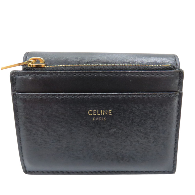 黑色 牛皮 Triomphe 扣式 三折短夾【CELINE 賽琳】 10I653DPV.38NO-1
