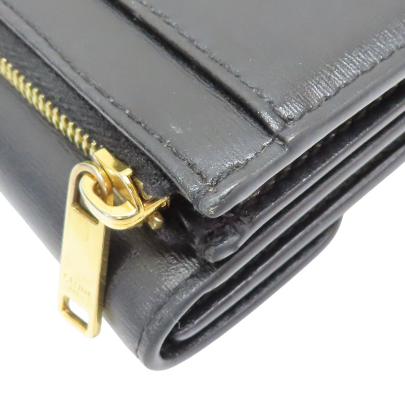 黑色 牛皮 Triomphe 扣式 三折短夾【CELINE 賽琳】 10I653DPV.38NO-10