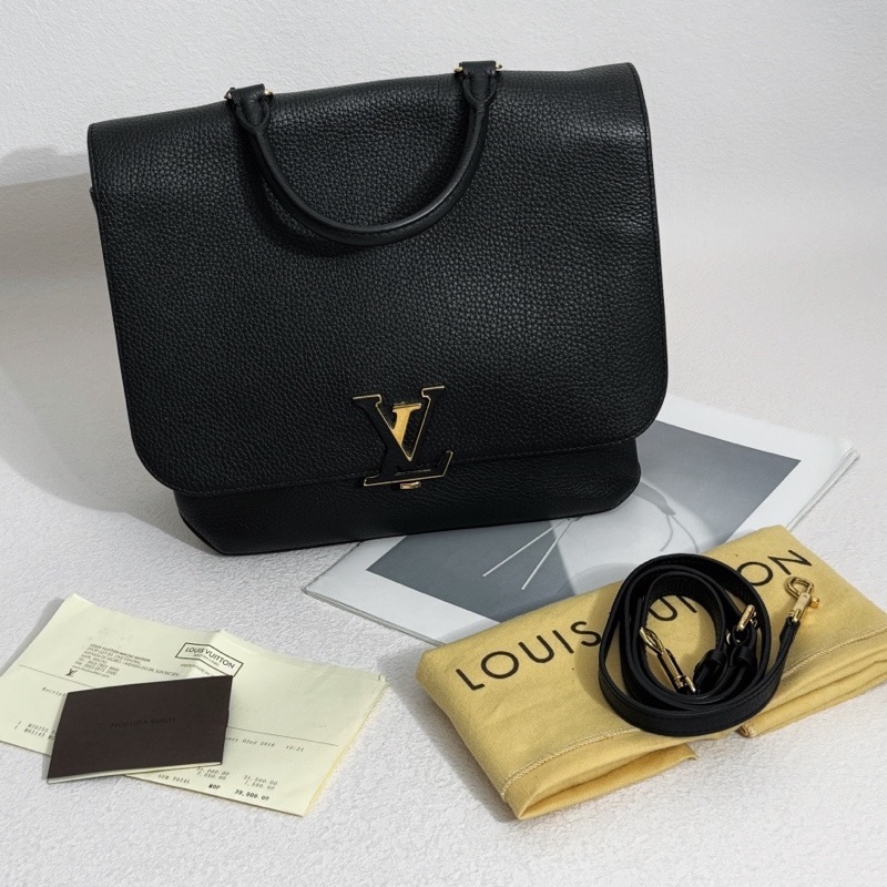 【近新閒置品】Louis Vuitton 路易威登 LV Volta 黑金牛皮郵差包手提單肩斜挎包-0