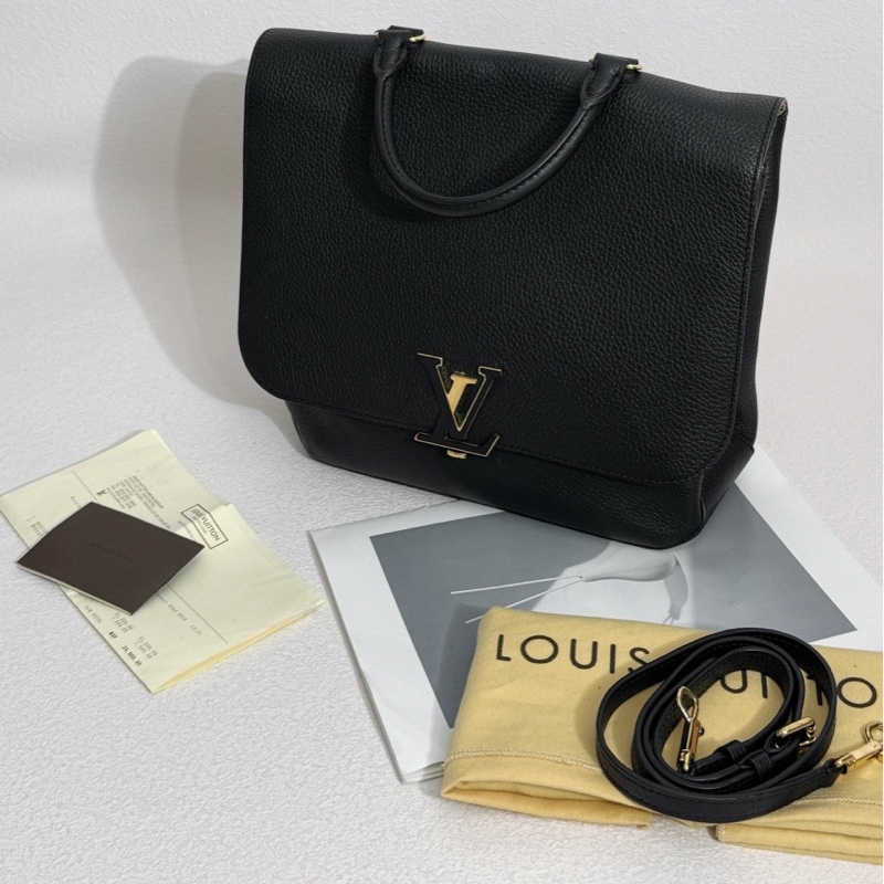 【近新閒置品】Louis Vuitton 路易威登 LV Volta 黑金牛皮郵差包手提單肩斜挎包-3