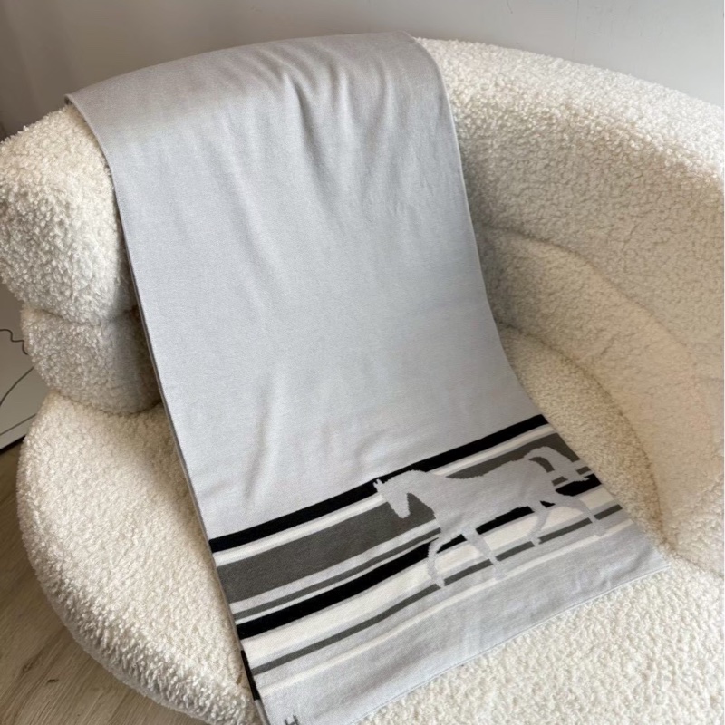 Hermes 淺灰馬毛巾-0