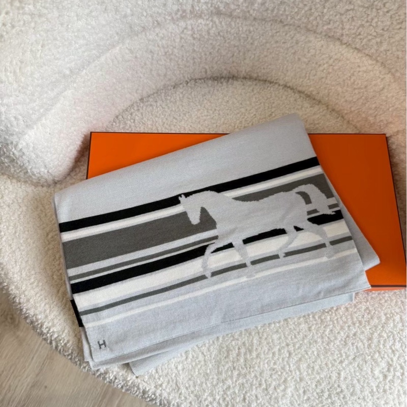 Hermes 淺灰馬毛巾-3