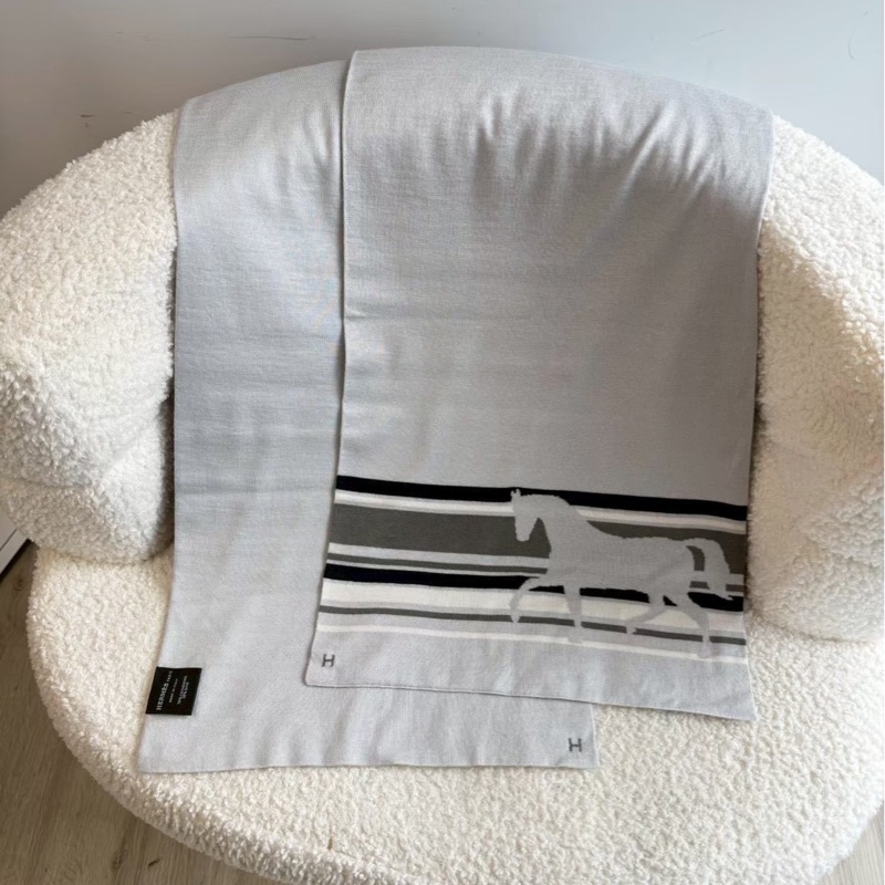 Hermes 淺灰馬毛巾-4