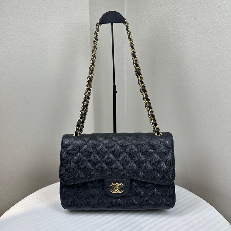 99新 香奈兒/Chanel CF Jumbo 菱格紋金扣魚子醬牛皮鏈條單肩斜背包 30x10x19.5cm-1