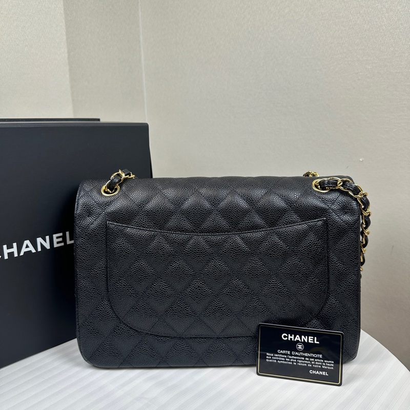 99新 香奈兒/Chanel CF Jumbo 菱格紋金扣魚子醬牛皮鏈條單肩斜背包 30x10x19.5cm-2