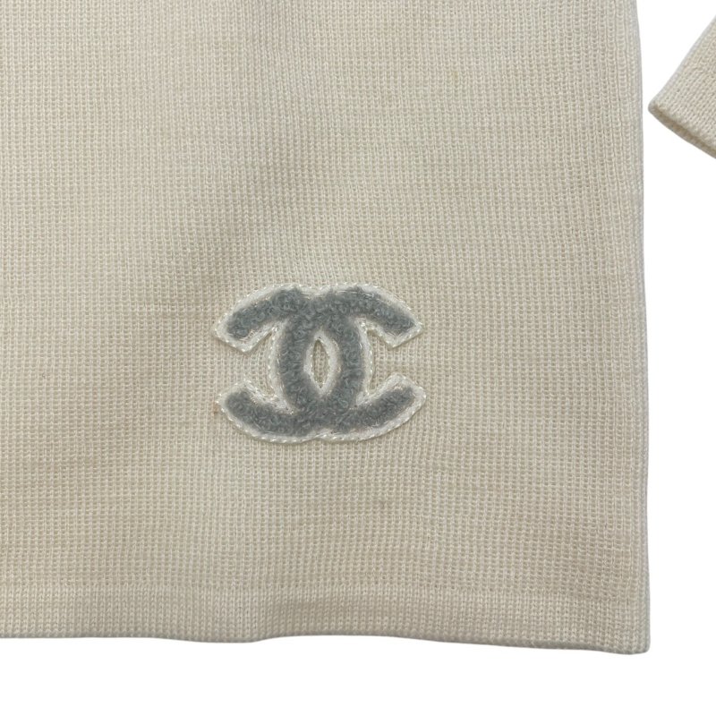 CHANEL 香奈兒 P18 刺繡LOGO羊毛長袖上衣 羊毛 米白色 42碼-2