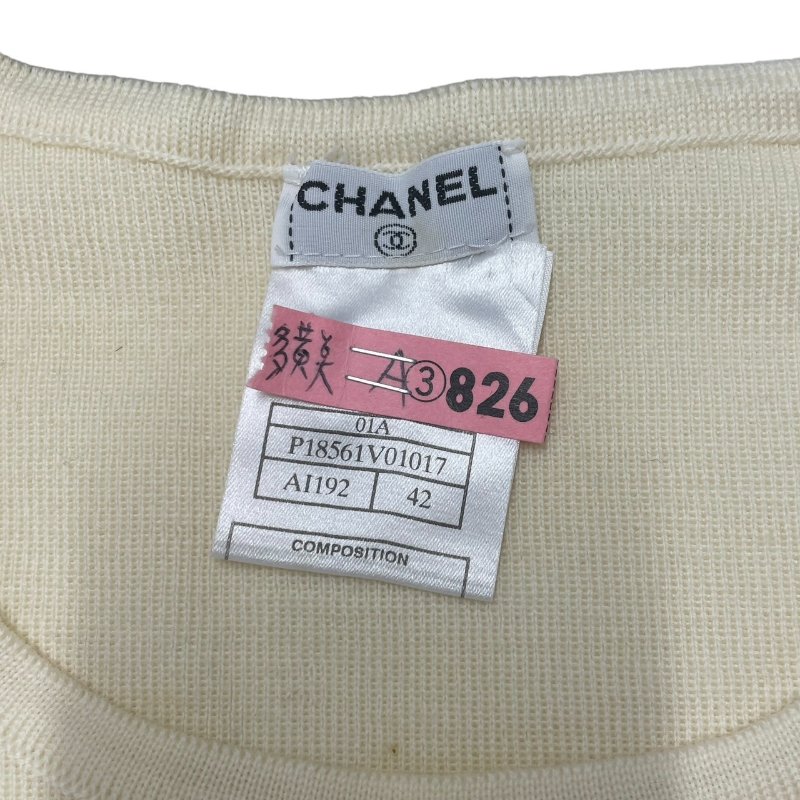 CHANEL 香奈兒 P18 刺繡LOGO羊毛長袖上衣 羊毛 米白色 42碼-3