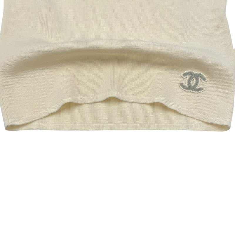 CHANEL 香奈兒 P18 刺繡LOGO羊毛長袖上衣 羊毛 米白色 42碼-5