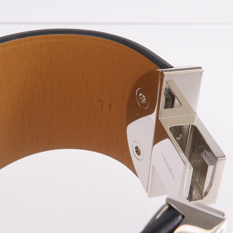 HERMES Swift皮革2022 Manchette Bracelet銀扣手鐲-9