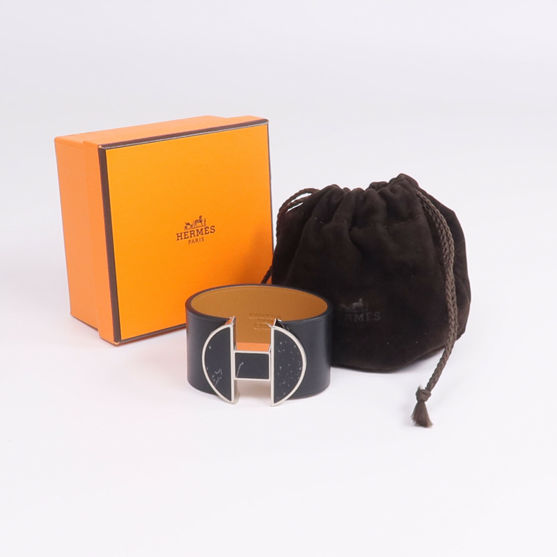 HERMES Swift皮革2022 Manchette Bracelet銀扣手鐲-11