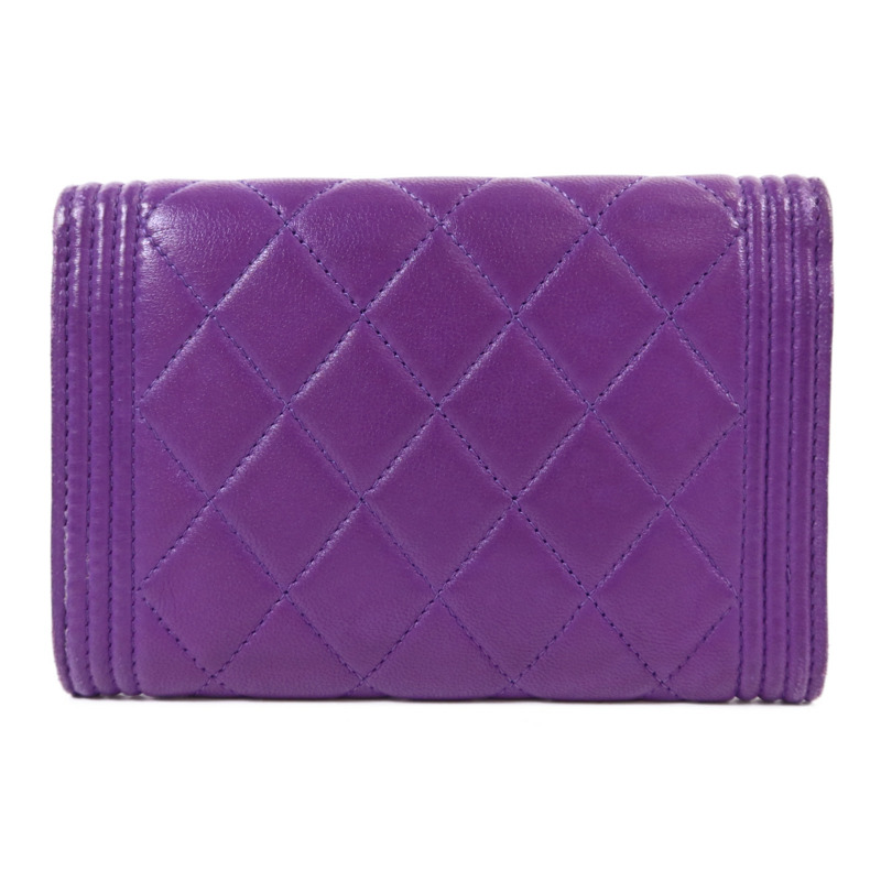 CHANEL 羊皮皮革Boy Bifold Wallet銀扣錢包-1