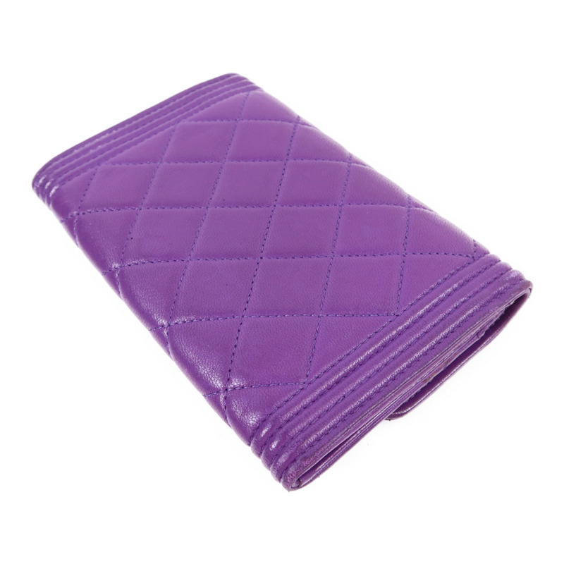 CHANEL 羊皮皮革Boy Bifold Wallet銀扣錢包-3