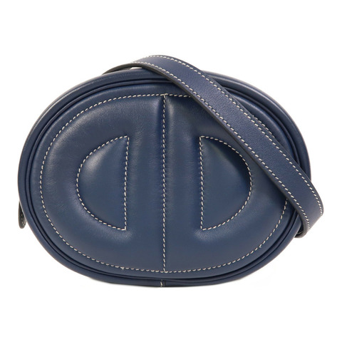 HERMES Swift皮革In The Loop銀扣肩背袋Bleu Navy/Terre Battue