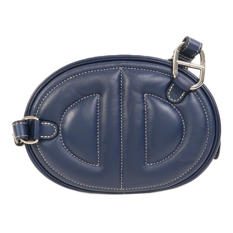 HERMES Swift皮革In The Loop銀扣肩背袋Bleu Navy/Terre Battue-1