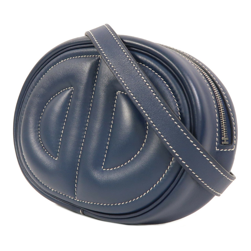 HERMES Swift皮革In The Loop銀扣肩背袋Bleu Navy/Terre Battue-2