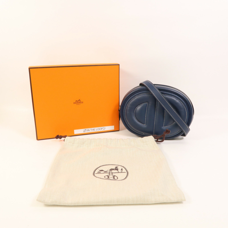 HERMES Swift皮革In The Loop銀扣肩背袋Bleu Navy/Terre Battue-8