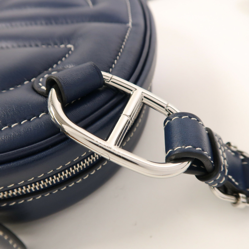 HERMES Swift皮革In The Loop銀扣肩背袋Bleu Navy/Terre Battue-15