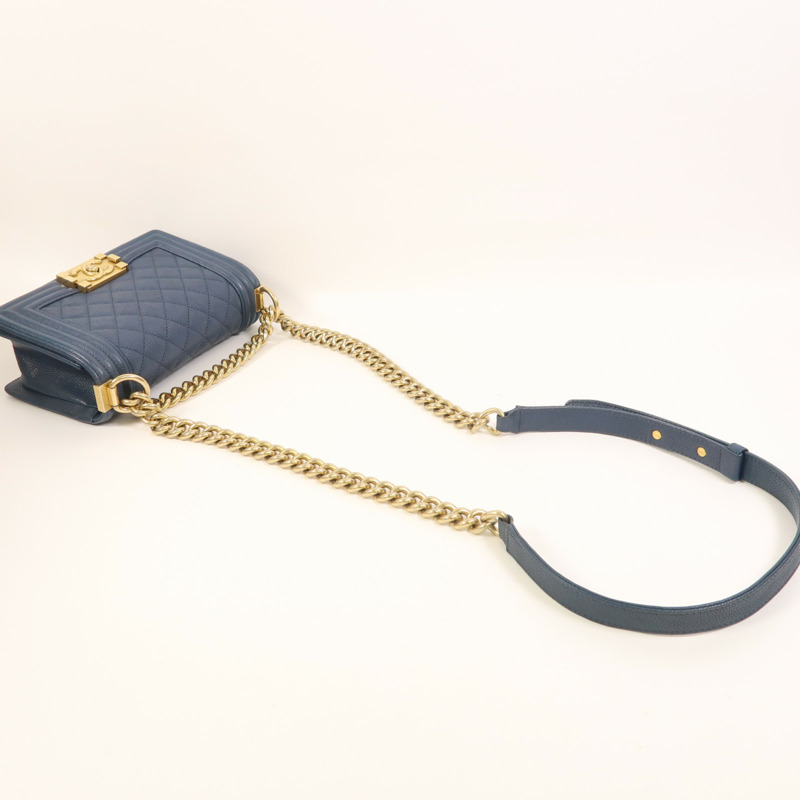 CHANEL 牛皮皮革Boy 20金扣鏈帶肩背袋-8
