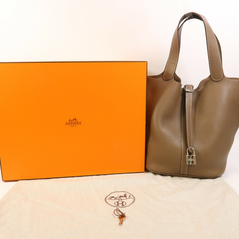 HERMES Clemence皮革Picotin GM銀扣手挽袋-8