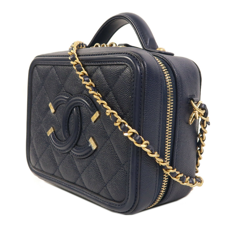 CHANEL 牛皮皮革Vanity Case金扣鏈帶手挽肩背兩用袋-2