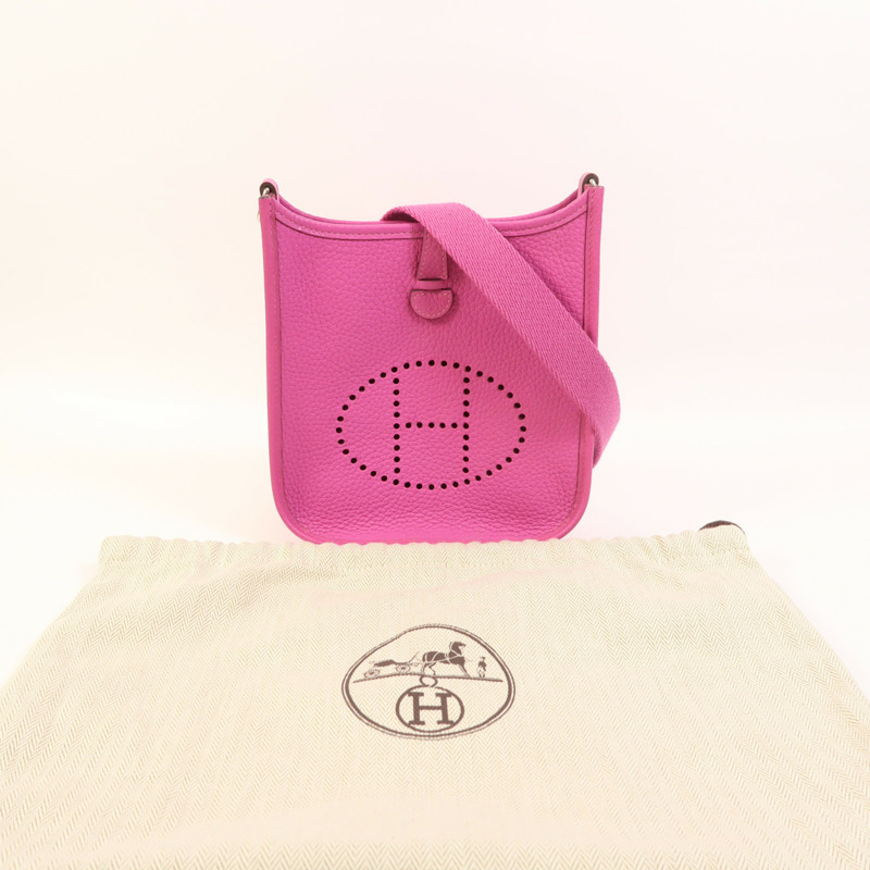 HERMES Clemence皮革Evelyne TPM銀扣肩背袋Magnolia-8