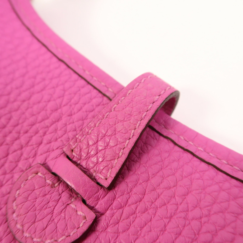 HERMES Clemence皮革Evelyne TPM銀扣肩背袋Magnolia-15