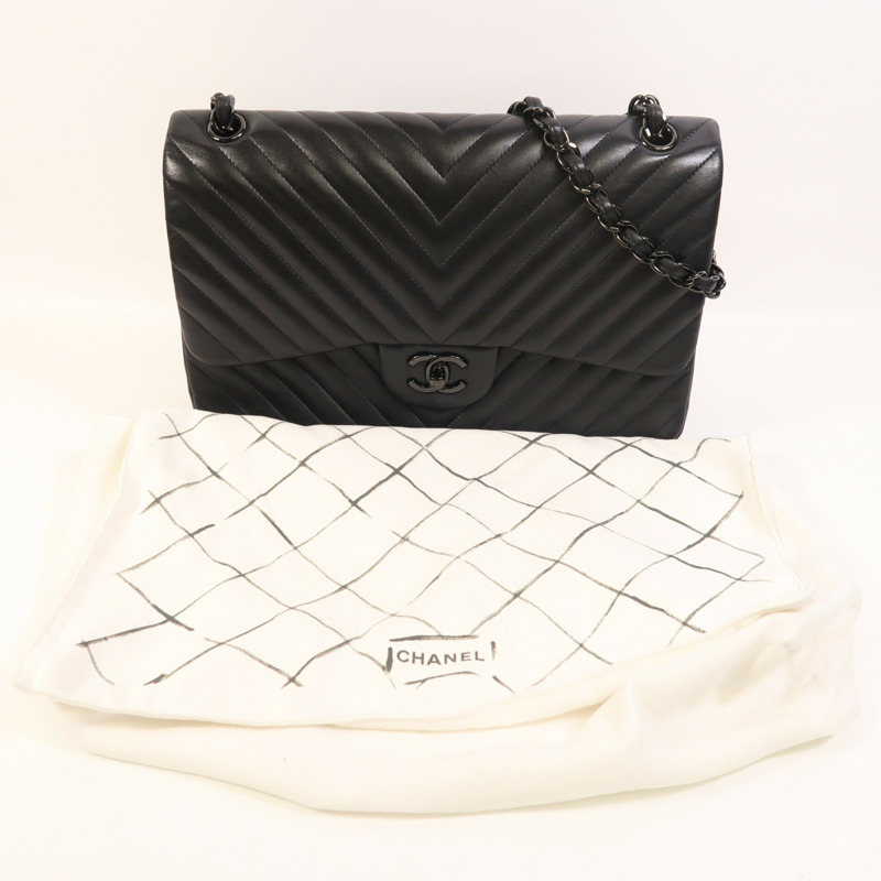 CHANEL 羊皮皮革Classic Jumbo鏈帶肩背袋-9