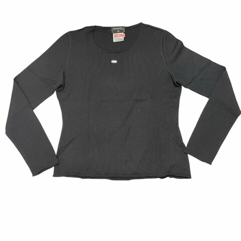 CHANEL 香奈兒 P14 黑色羊毛長袖針織上衣 羊毛 黑色 40碼
