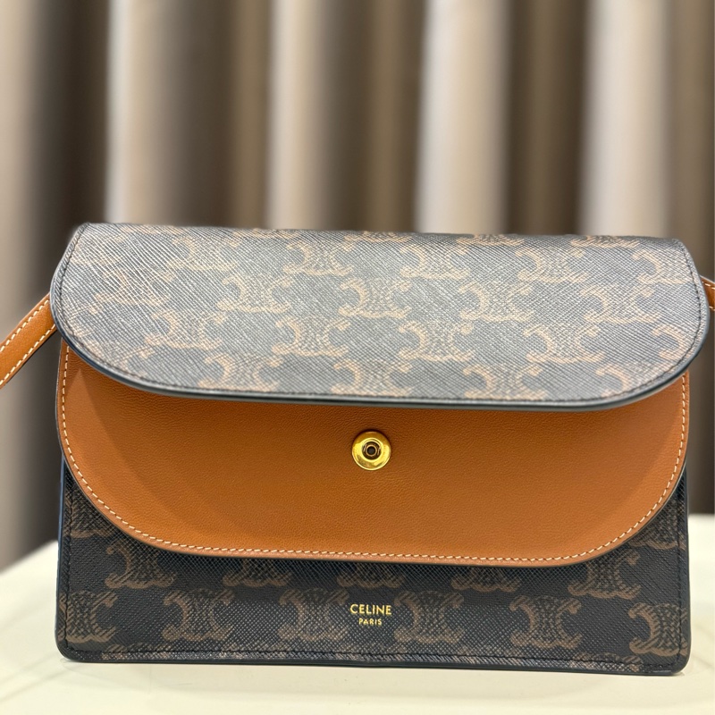 Celine triomphe經典老花翻蓋woc-3